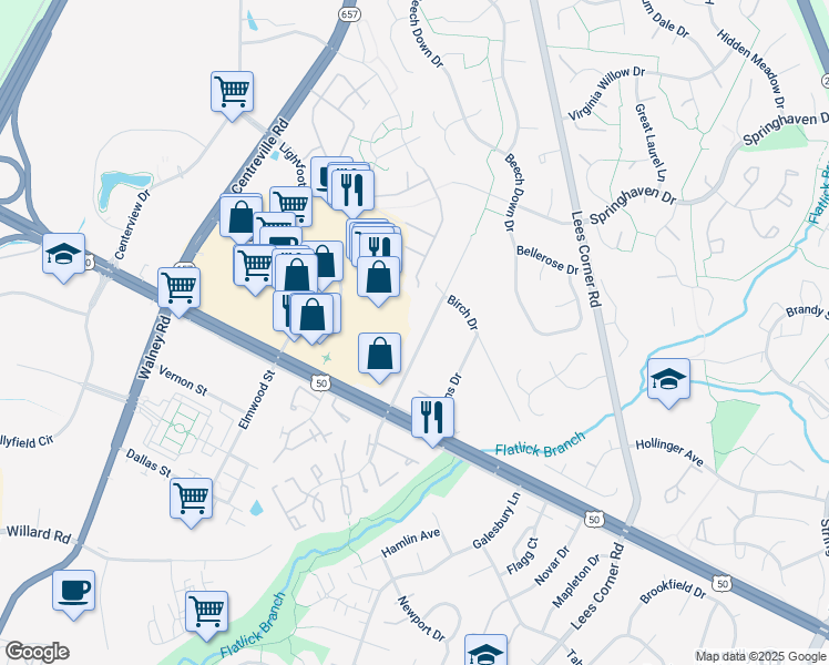 map of restaurants, bars, coffee shops, grocery stores, and more near 3912 Chantilly Road in Chantilly