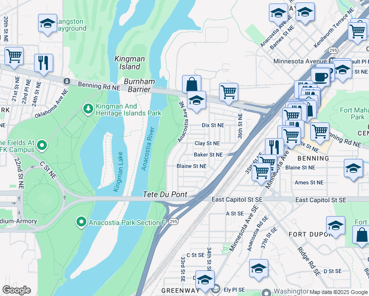 map of restaurants, bars, coffee shops, grocery stores, and more near 256 33rd Street Northeast in Washington