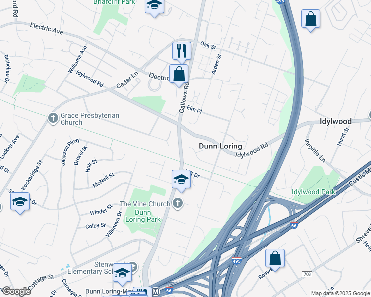 map of restaurants, bars, coffee shops, grocery stores, and more near 8039 North Park Street in Dunn Loring