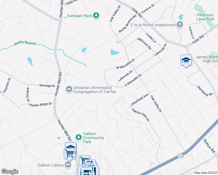 map of restaurants, bars, coffee shops, grocery stores, and more near 2625 East Meredith Drive in Vienna