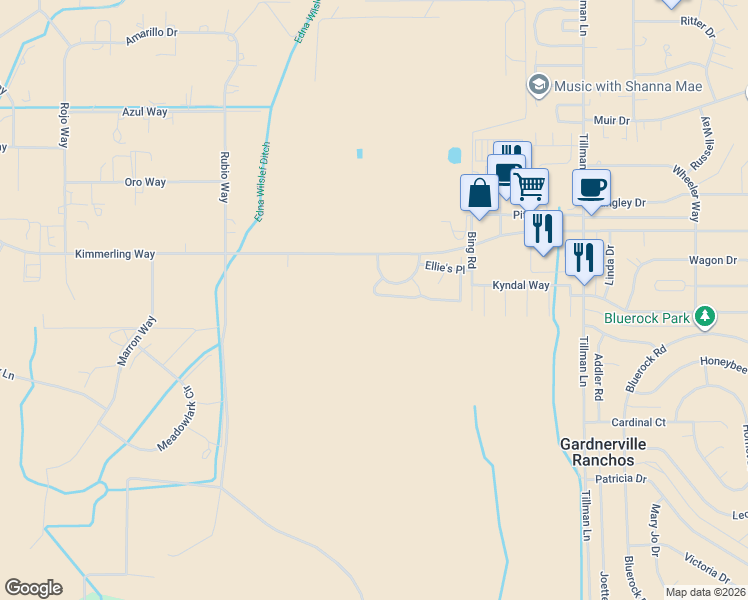 map of restaurants, bars, coffee shops, grocery stores, and more near 1213 West Cottage Loop in Gardnerville