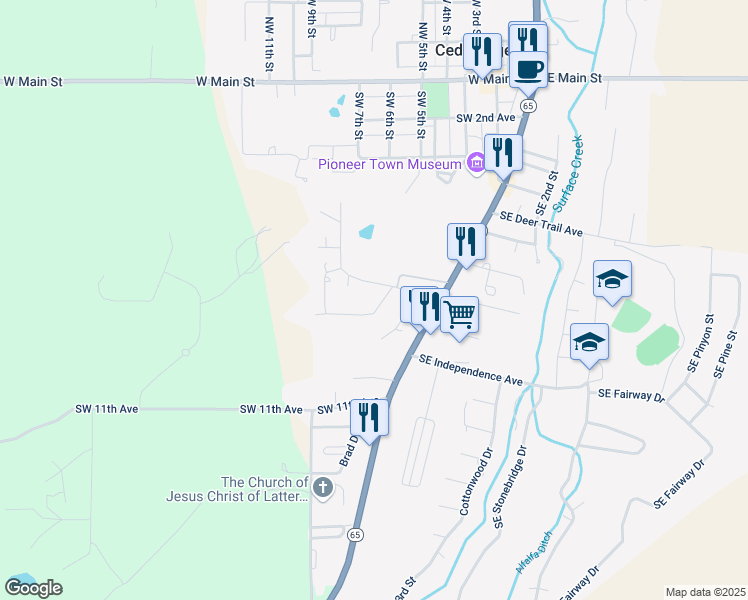 map of restaurants, bars, coffee shops, grocery stores, and more near 214 Southwest 8th Avenue in Cedaredge