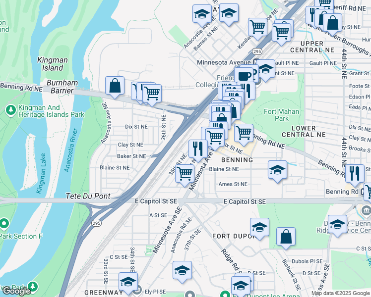 map of restaurants, bars, coffee shops, grocery stores, and more near 101 Independence Avenue Southeast in Washington