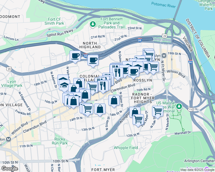 map of restaurants, bars, coffee shops, grocery stores, and more near 101 Independence Avenue Southeast in Washington