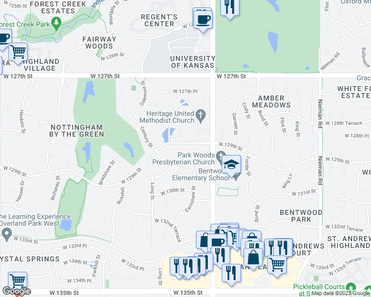 map of restaurants, bars, coffee shops, grocery stores, and more near 12101 West 127th Place in Overland Park