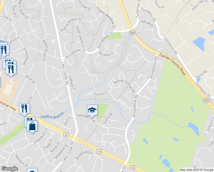 map of restaurants, bars, coffee shops, grocery stores, and more near 3750 Farmland Drive in Fairfax