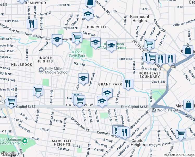 map of restaurants, bars, coffee shops, grocery stores, and more near 310 55th Street Northeast in Washington