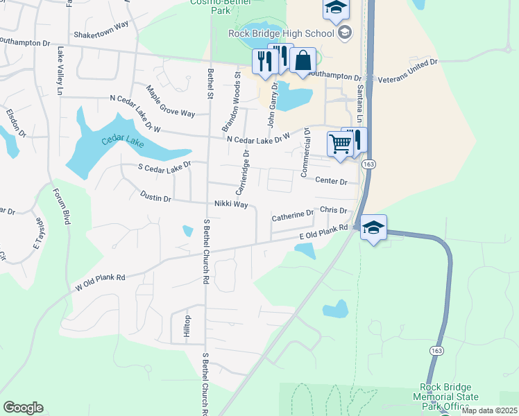 map of restaurants, bars, coffee shops, grocery stores, and more near 5204 Tessa Way in Columbia