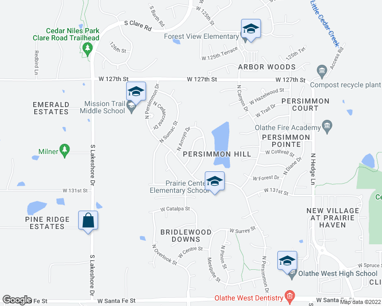 map of restaurants, bars, coffee shops, grocery stores, and more near 810 North Mesa Street in Olathe