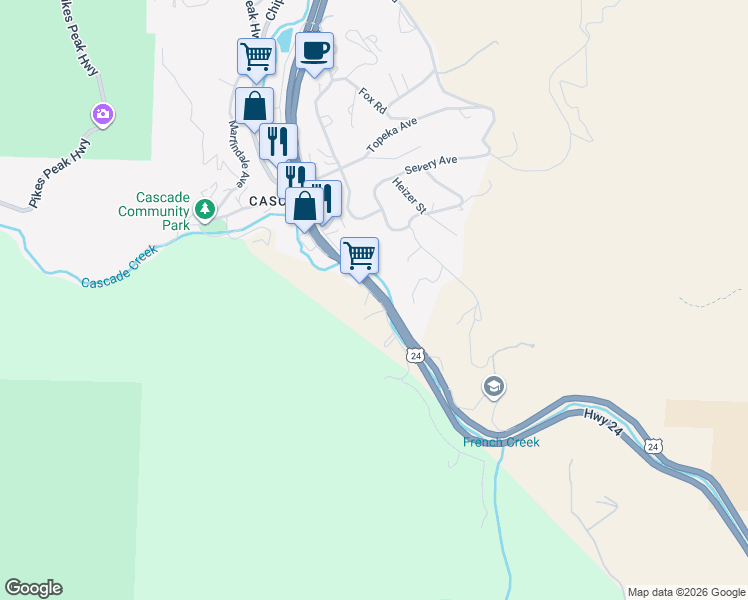 map of restaurants, bars, coffee shops, grocery stores, and more near 7895 U.S. 24 in El Paso County