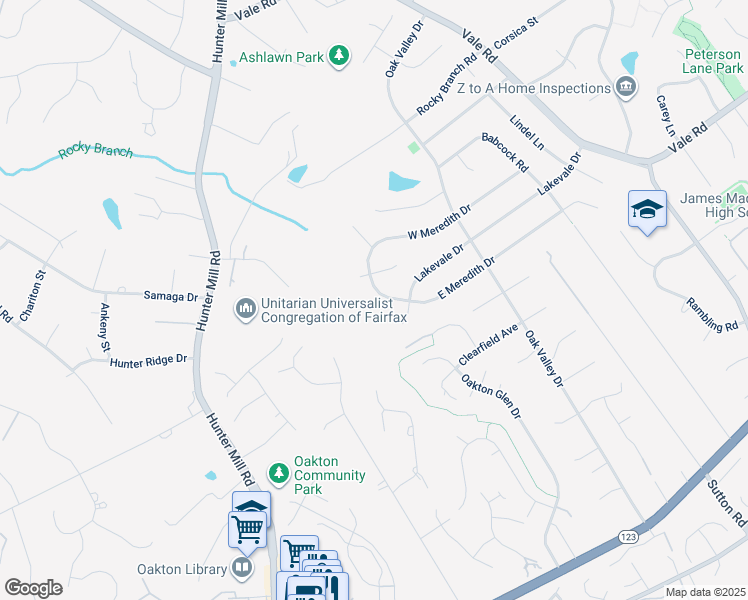 map of restaurants, bars, coffee shops, grocery stores, and more near 2627 East Meredith Drive in Vienna