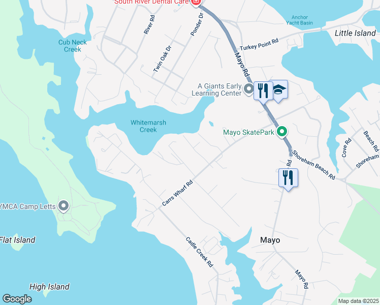 map of restaurants, bars, coffee shops, grocery stores, and more near 3916 Rhode Harbor Road in Edgewater