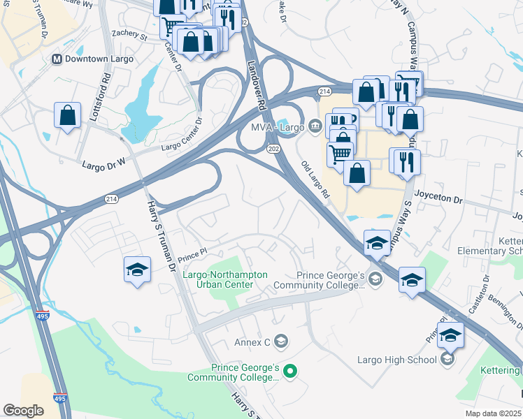 map of restaurants, bars, coffee shops, grocery stores, and more near 10111 Scotch Hill Drive in Largo