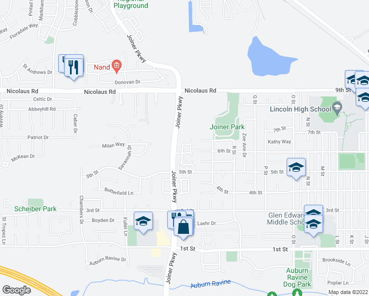 map of restaurants, bars, coffee shops, grocery stores, and more near 403 Phoenix Circle in Lincoln