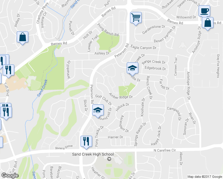 map of restaurants, bars, coffee shops, grocery stores, and more near 4277 Alder Springs View in Colorado Springs