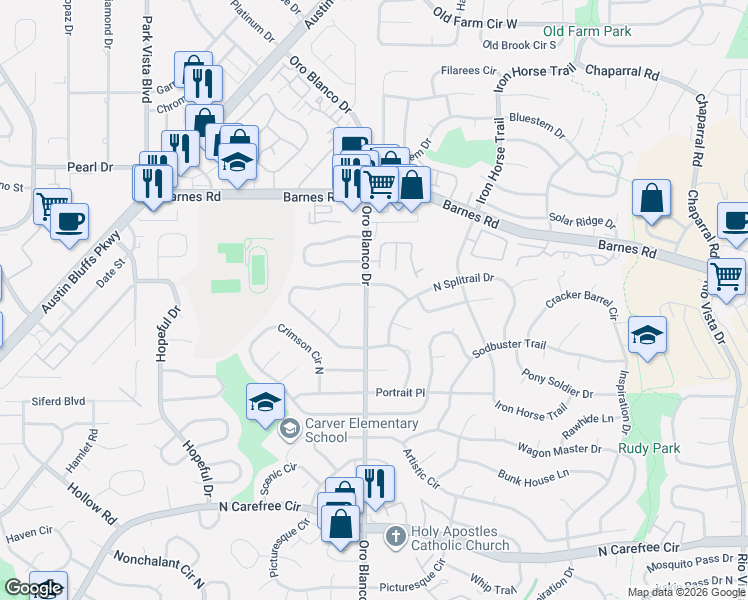 map of restaurants, bars, coffee shops, grocery stores, and more near 4855 North Splendid Circle in Colorado Springs