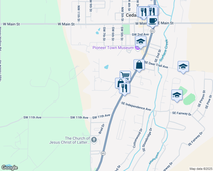 map of restaurants, bars, coffee shops, grocery stores, and more near 214 Southwest 8th Avenue in Cedaredge