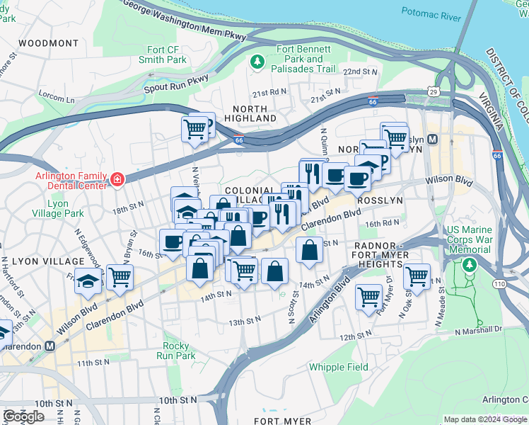 map of restaurants, bars, coffee shops, grocery stores, and more near 101 Independence Avenue Southeast in Washington