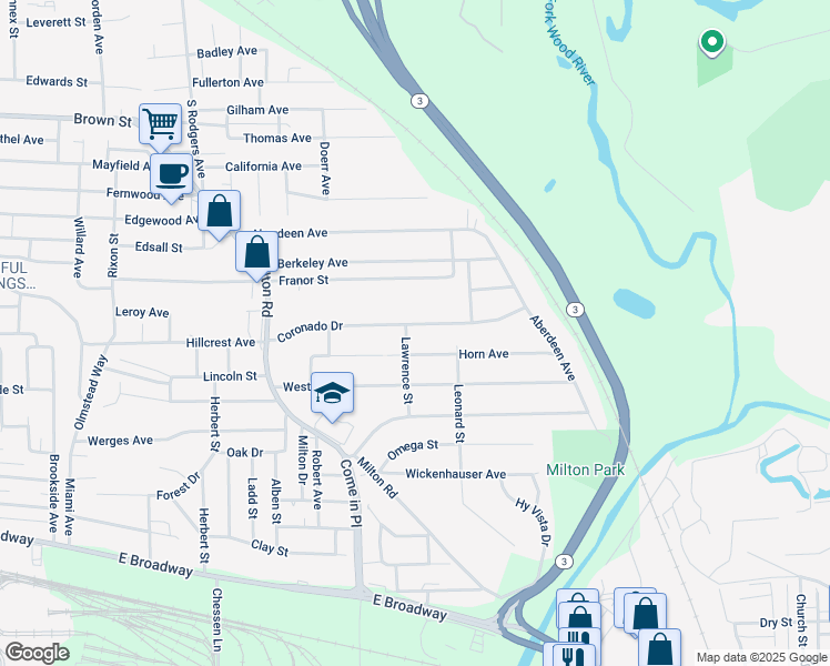 map of restaurants, bars, coffee shops, grocery stores, and more near 3631 Coronado Drive in Alton