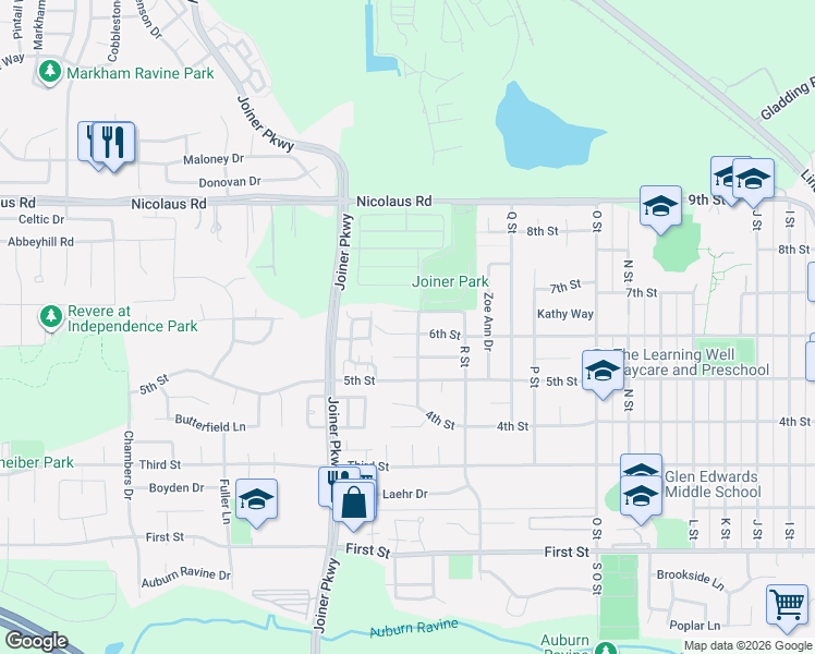map of restaurants, bars, coffee shops, grocery stores, and more near 1808 6th Street in Lincoln