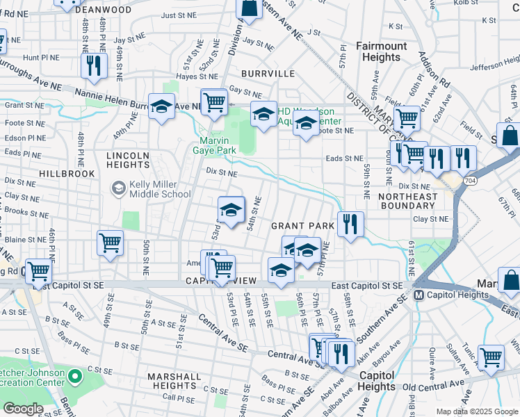 map of restaurants, bars, coffee shops, grocery stores, and more near 309 54th Street Northeast in Washington
