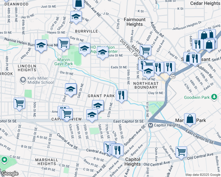 map of restaurants, bars, coffee shops, grocery stores, and more near 101 Independence Avenue Southeast in Washington