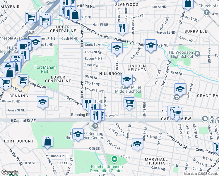 map of restaurants, bars, coffee shops, grocery stores, and more near 244 47th Street Northeast in Washington
