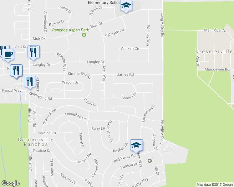 map of restaurants, bars, coffee shops, grocery stores, and more near 757 Harley Court in Gardnerville