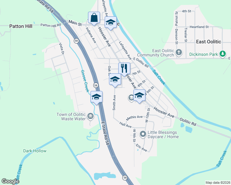 map of restaurants, bars, coffee shops, grocery stores, and more near 806 Harold Smith Rd in Oolitic