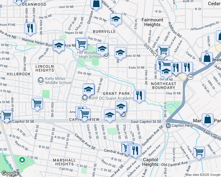 map of restaurants, bars, coffee shops, grocery stores, and more near 308 56th Street Northeast in Washington