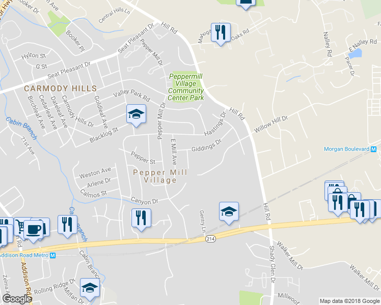 map of restaurants, bars, coffee shops, grocery stores, and more near 7101 Giddings Drive in Capitol Heights