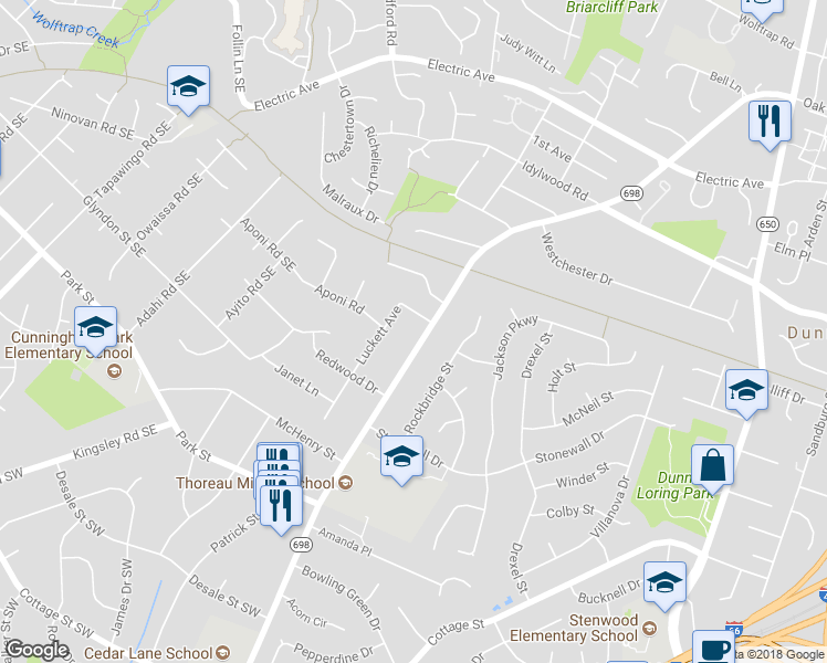 map of restaurants, bars, coffee shops, grocery stores, and more near 2404 Cedar Lane in Vienna