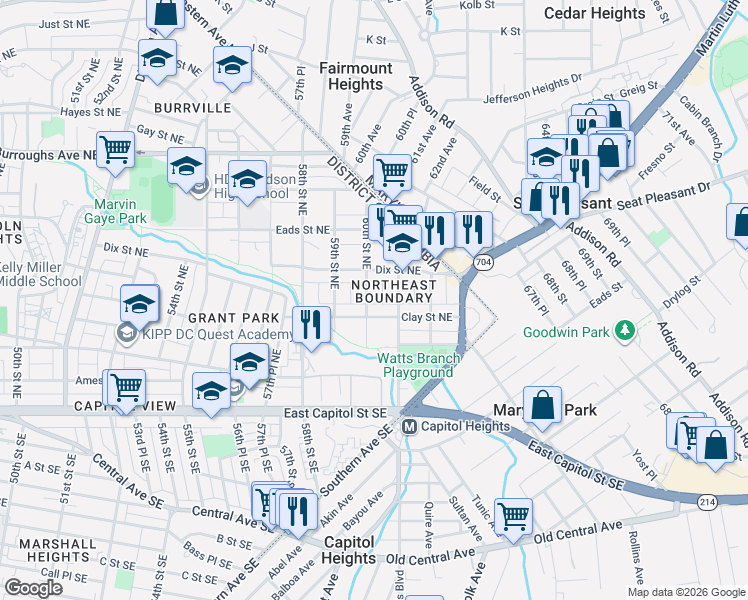 map of restaurants, bars, coffee shops, grocery stores, and more near 101 Independence Avenue Southeast in Washington
