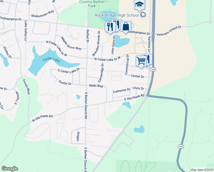 map of restaurants, bars, coffee shops, grocery stores, and more near 5200 Tessa Way in Columbia