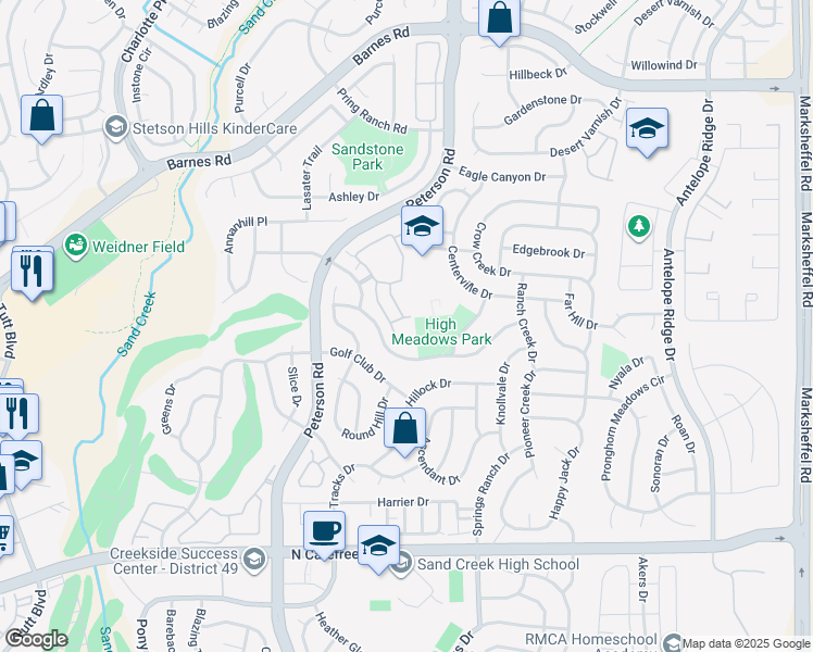map of restaurants, bars, coffee shops, grocery stores, and more near 4277 Alder Springs View in Colorado Springs
