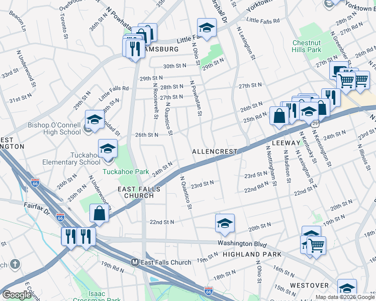 map of restaurants, bars, coffee shops, grocery stores, and more near 2420 North Potomac Street in Arlington