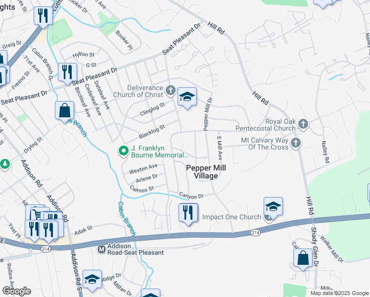 map of restaurants, bars, coffee shops, grocery stores, and more near 201 Pepper Court in Capitol Heights