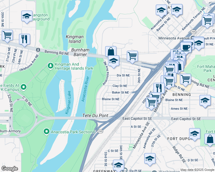 map of restaurants, bars, coffee shops, grocery stores, and more near 247 33rd Street Northeast in Washington