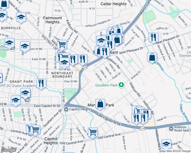 map of restaurants, bars, coffee shops, grocery stores, and more near 101 Independence Avenue Southeast in Washington