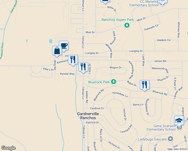 map of restaurants, bars, coffee shops, grocery stores, and more near 754 Wagon Drive in Gardnerville