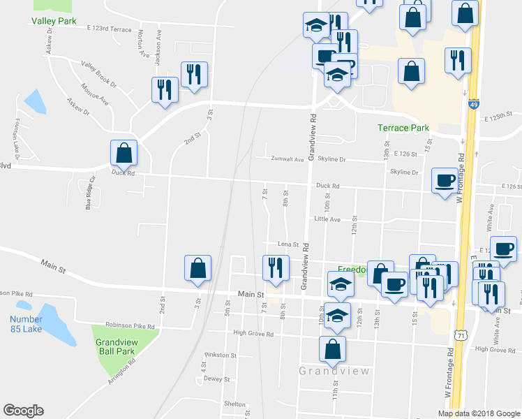 map of restaurants, bars, coffee shops, grocery stores, and more near 12714 7 Street in Grandview
