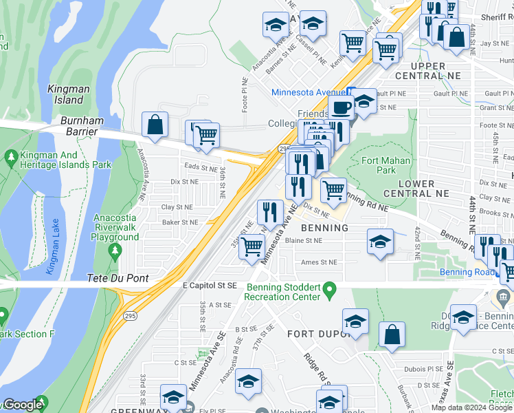 map of restaurants, bars, coffee shops, grocery stores, and more near 101 Independence Avenue Southeast in Washington