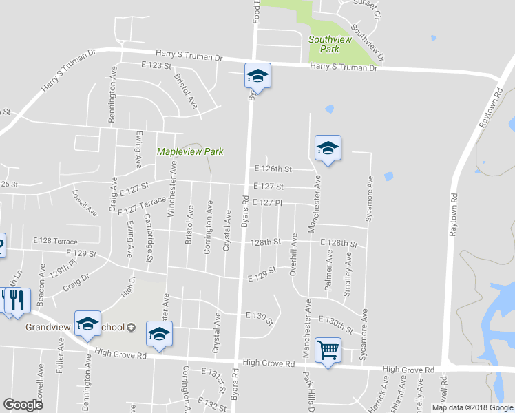 map of restaurants, bars, coffee shops, grocery stores, and more near 12718 Oakland Avenue in Grandview