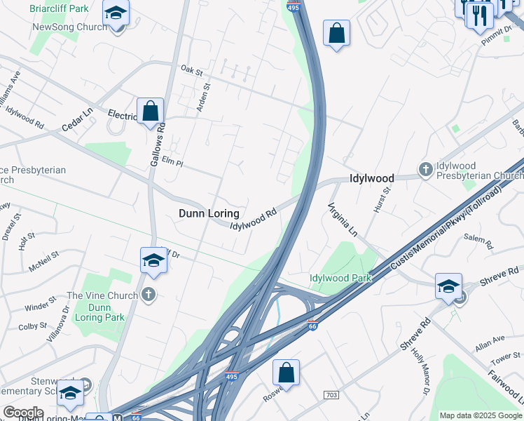 map of restaurants, bars, coffee shops, grocery stores, and more near 7914 Idylwood Rd in Dunn Loring