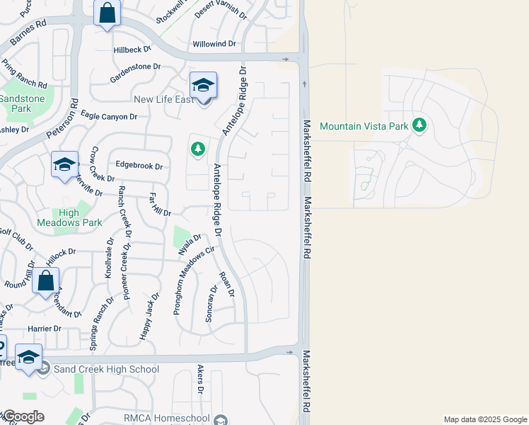 map of restaurants, bars, coffee shops, grocery stores, and more near 4276 Gray Fox Heights in Colorado Springs