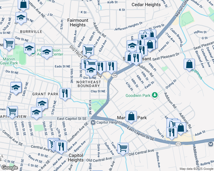 map of restaurants, bars, coffee shops, grocery stores, and more near 320 63rd Street Northeast in Washington