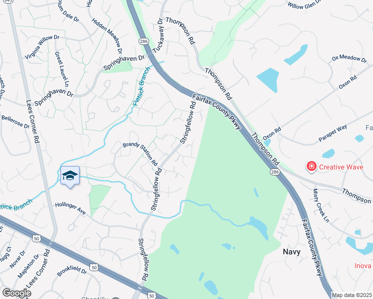 map of restaurants, bars, coffee shops, grocery stores, and more near 3616 Fishers Hill Court in Fairfax