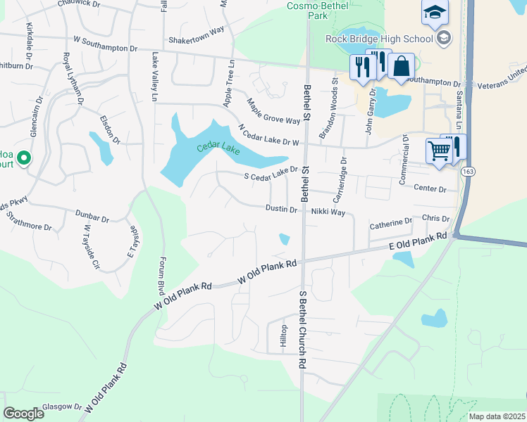 map of restaurants, bars, coffee shops, grocery stores, and more near 508 Dustin Drive in Columbia