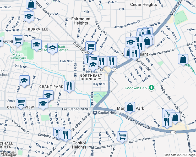map of restaurants, bars, coffee shops, grocery stores, and more near 101 Independence Avenue Southeast in Washington