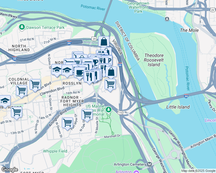 map of restaurants, bars, coffee shops, grocery stores, and more near 101 Independence Avenue Southeast in Washington